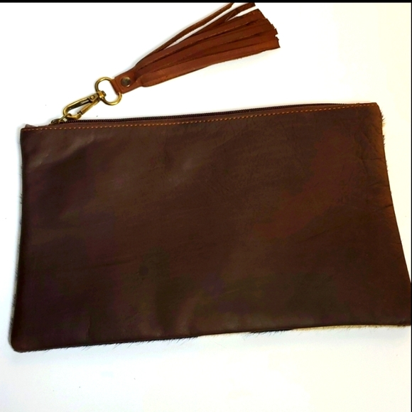 HANDBAGS CLUTCH OVERSIZED GENUINE COW HIDE & FIR - Picture 3 of 4